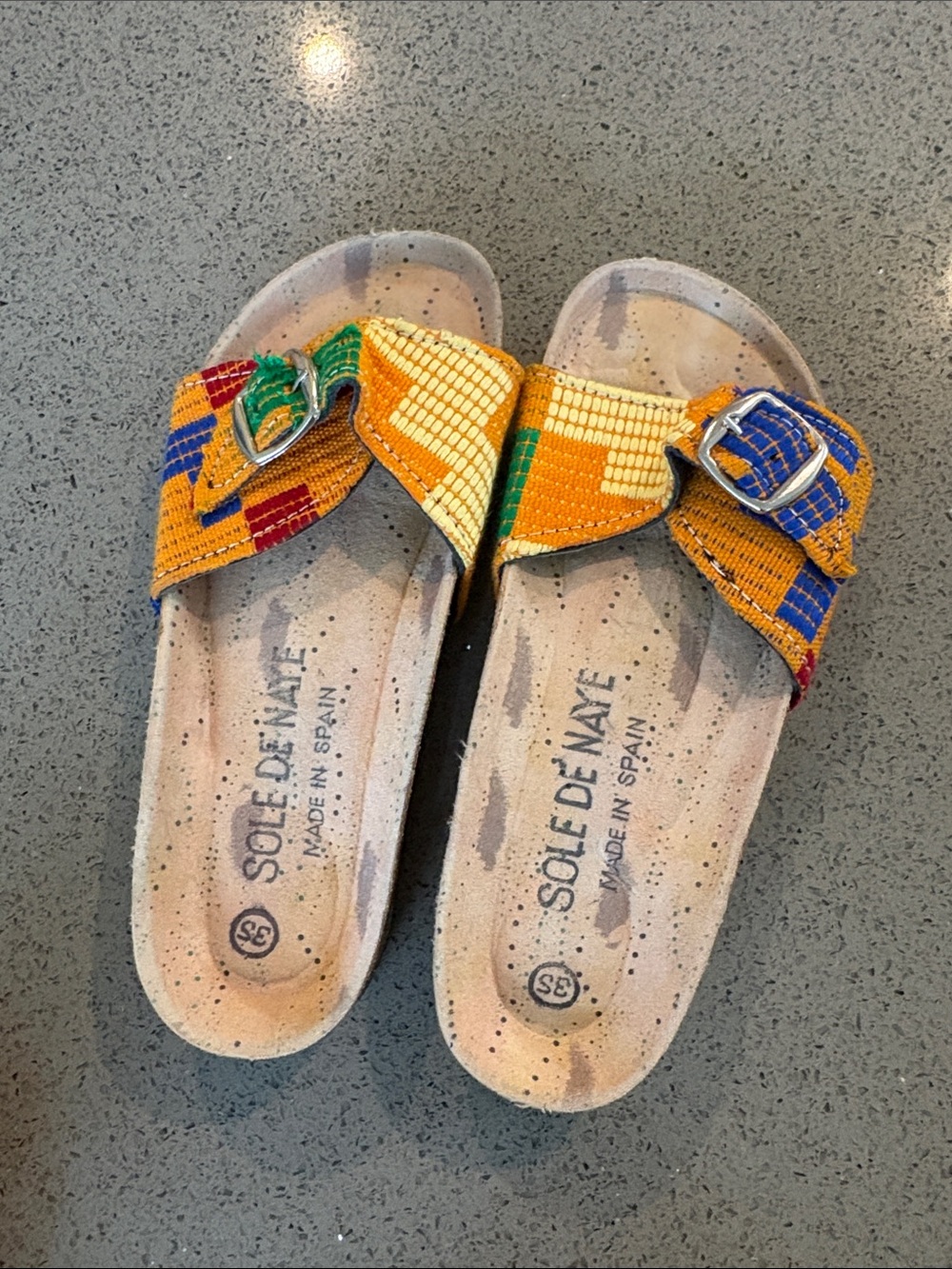 Woman’s Beaded Buckle Sandals - Yellow Multicolor